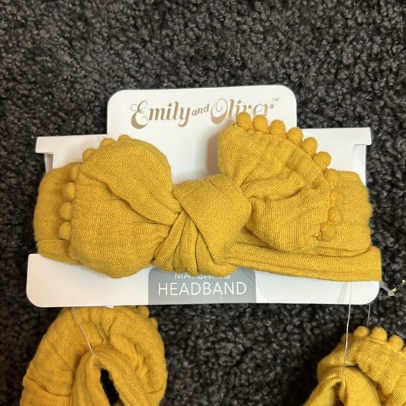 Baby Gold Linen Overalls Matching Headband - Picture 5 of 6